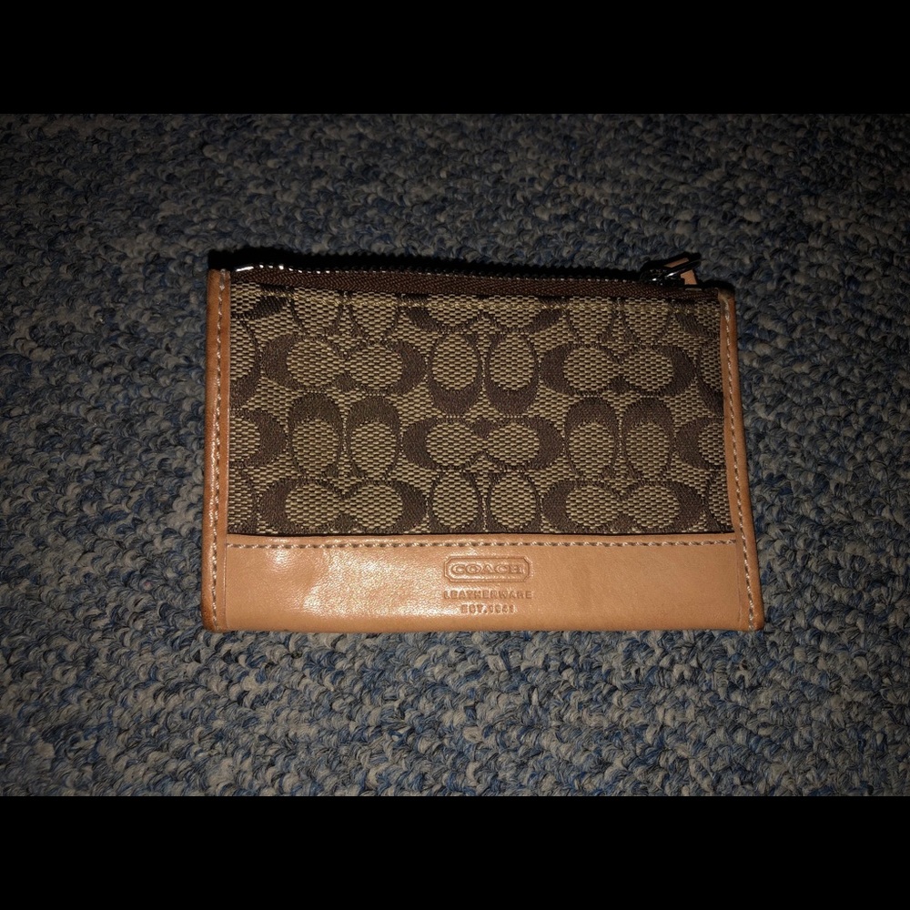 Tan signature coach coin purse